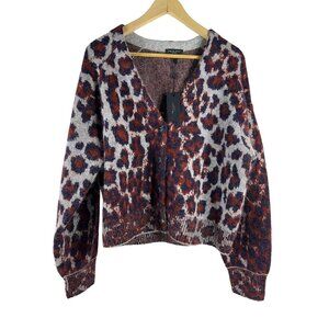 rag & bone Sarah Cardigan Buttons Alpaca Blend Jacquard Leopard Large $425 NEW